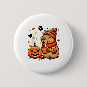 Capyra Drinkt Koffie Halloween Herfstseizoen Dankz Ronde Button 5,7 Cm