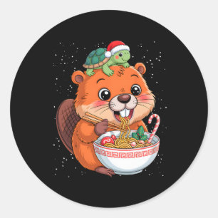 Capyra en Turtle Cockpack Ramen Kawaii Xmas Capira Ronde Sticker