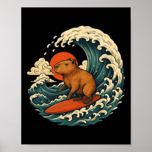 Capyra Surfen Japanse T-shirt Voor Man Vrouw Poster