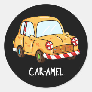 Car-amel Funny Snoep Car Pun Dark BG Ronde Sticker