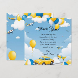 Car and Airplane Baby Shower Thank You Bedankkaart