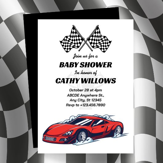 Car Racing baby shower Uitnodiging