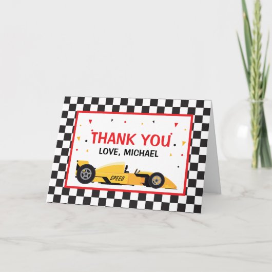 Car Racing Birthday Thank you card Bedankkaart (Voorkant)