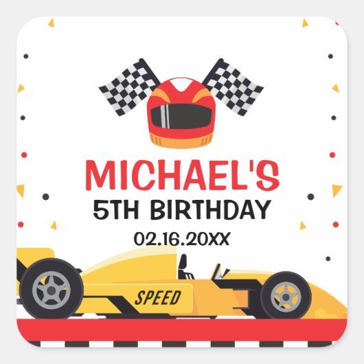Car Racing Birthday Vierkante Sticker (Voorkant)