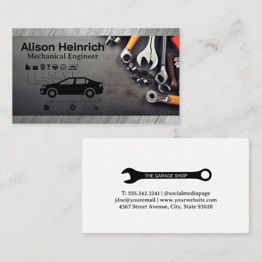 Car Services-diagram | mechanisch handgereedschap Visitekaartje (Voorkant / Achterkant)