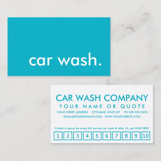 car wash. carte de fidélité à poinçonner (Devant / Derrière)