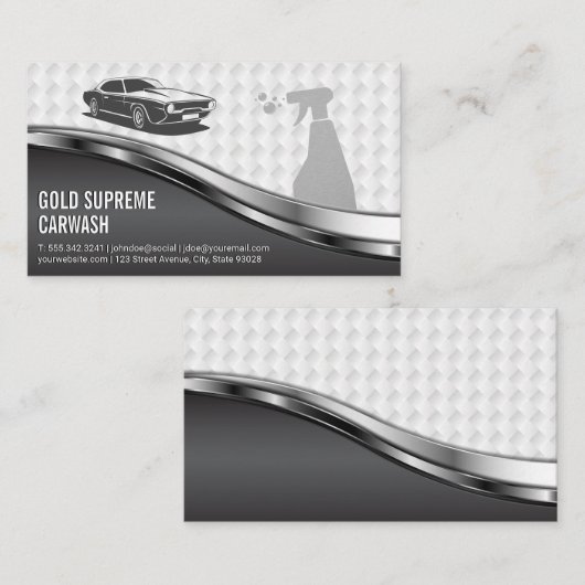 Car Wash Cleaning Service Metallic White Mesh Visitekaartje (Voorkant / Achterkant)