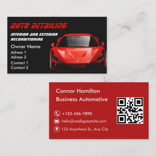 Car Wash Professional Auto Detailing QR Code Visitekaartje (Voorkant / Achterkant)