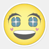 Cara sonriente anime con corazones ronde sticker (Voorkant)