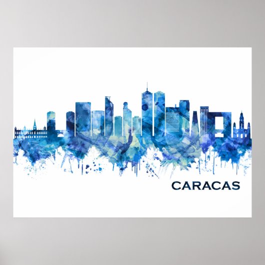 Caracas Venezuela Skyline Blue Poster (Voorkant)
