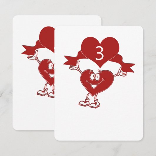 Caractère de coeur avec les numéros de table (Devant / Derrière)