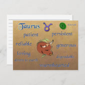 Caractéristiques du zodiaque du Taurus carte posta (Devant / Derrière)