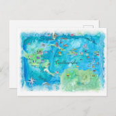 Caraïben Cruvel Poster Map Antilles Briefkaart (Voorkant / Achterkant)