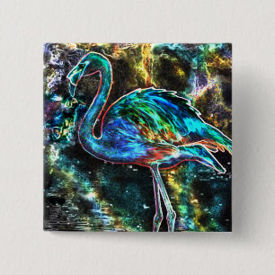 Caraïben Flamingo Digital Art Vierkante Button 5,1 Cm
