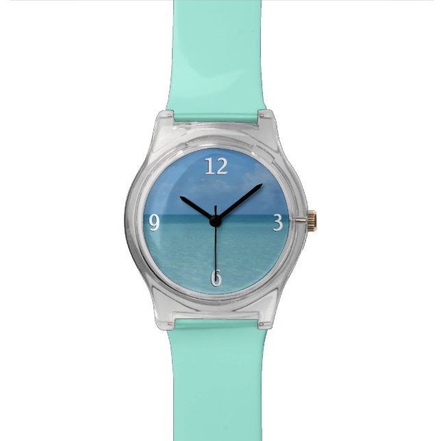 Caraïben Horizon Tropical Turquoise Blue Horloge (Close Up)