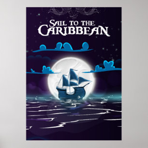 Caraïben Pirate Cartoon Travel print. Poster