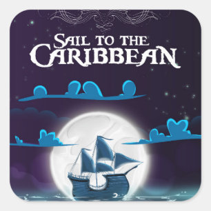 Caraïben Pirate Cartoon Travel print. Vierkante Sticker