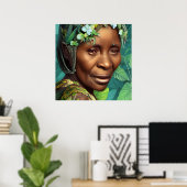 Caraïben Queen Black Woman Flower Portret Poster (Thuiskantoor)