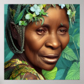 Caraïben Queen Black Woman Flower Portret Poster (Voorkant)