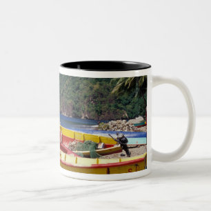 Caraïbisch gebied, BWI, Saint Lucia, Sailboten, S Tweekleurige Koffiemok