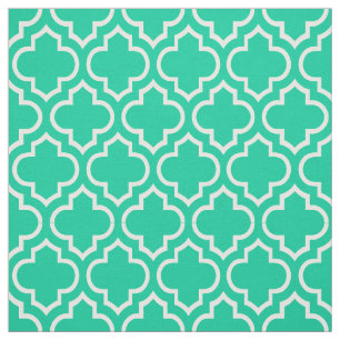 Caraïbisch groen, wit Marokkaans Quatrefoil #6 Stof