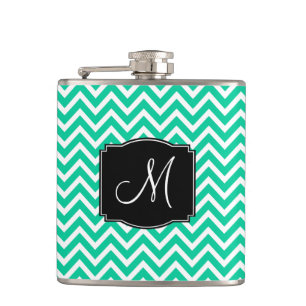 Caraïbisch Groene Chevron Pattern met Monogram Heupfles