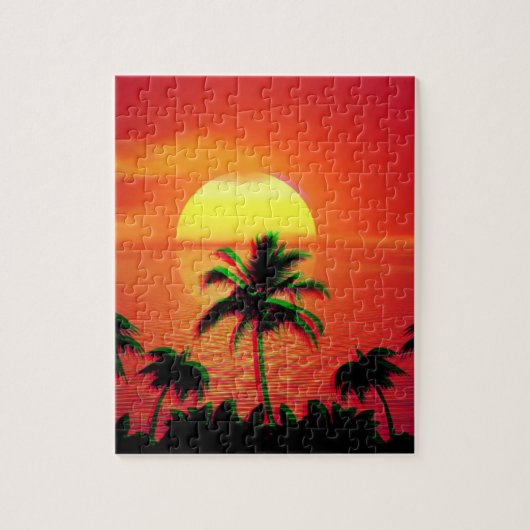 Caraïbisch Sunset Vaporwave Aesthetische Retro 80s Legpuzzel (Verticaal)