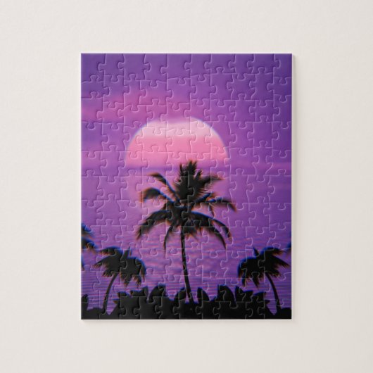 Caraïbisch Sunset Vaporwave Aesthetische Retro 80s Legpuzzel (Verticaal)