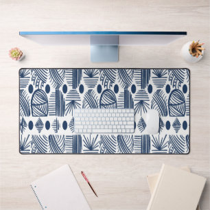 Caraïbisch Tribal Mudcloth: Navy Blue, Wit Bureaumat