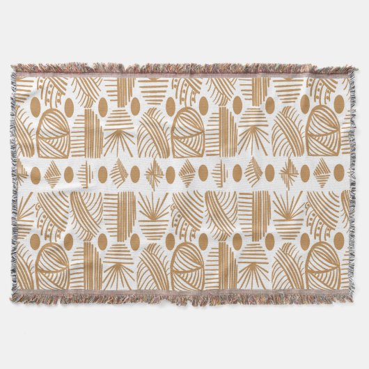 Caraïbisch Tribal Mudcloth: Wit, Goud Deken (Voorkant)
