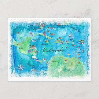 Caraïbisch Zee Vintage Travel Map Briefkaart