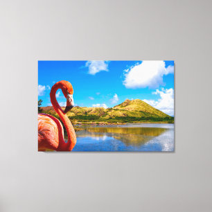 Caraïbische flamingo in St Kitts Triptiek Canvas Afdruk