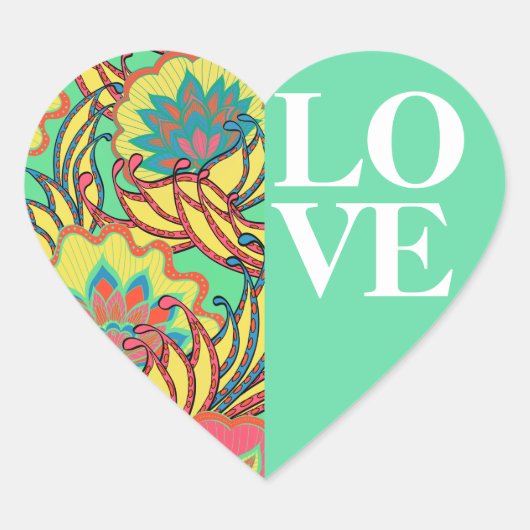 Caraïbische kleuren Boho Floral LOVE Hart Sticker (Voorkant)
