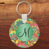 Caraïbische kleuren Boho Floral Monogrammed Sleutelhanger (Voorkant)