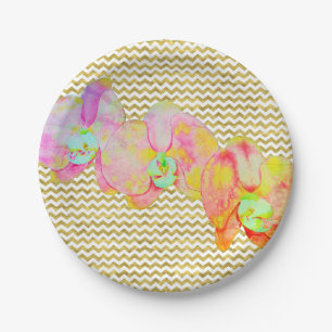 Caraïbische orchideeën, tropische waterverf bloeme papieren bordje