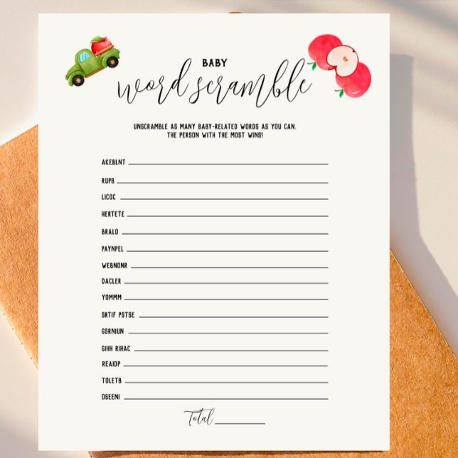 Caramel Apple Red Baby shower Word Scramble Game (Creator heeft geüpload)