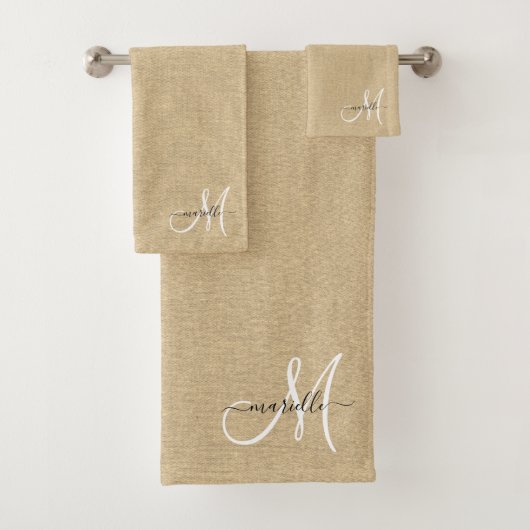 Caramel blanc Monogramme Faux Paille lin (En situation)