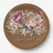 Caramel Bruin Roze Perzik Bourgogne Bloemendouche Papieren Bordje (Voorkant)