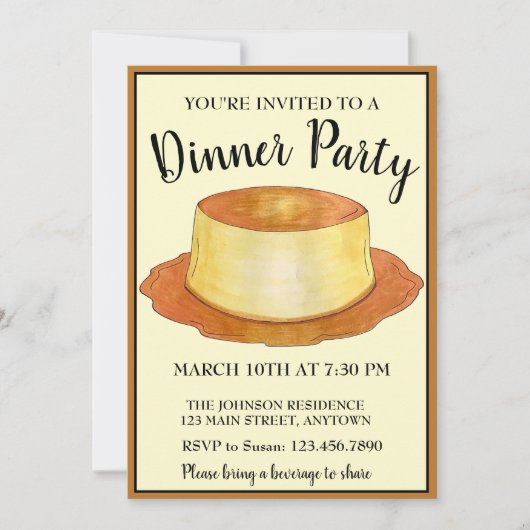 Caramel Custard Flan Spaans voedseldiner Kaart (Voorkant)