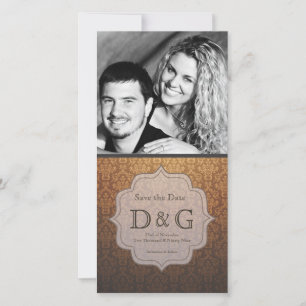 Caramel Damask Filligree Enregistrer la date Carte