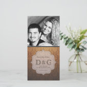 Caramel Damask Filligree Enregistrer la date Carte (Debout devant)