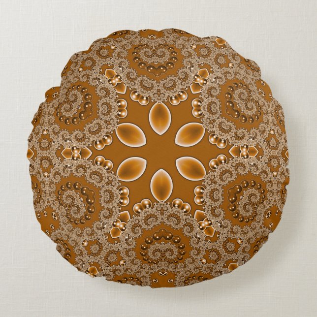 Caramel Fractal Lace Rond Kussen (Voorkant)