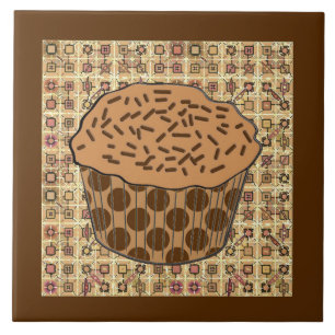 Caramel Frosted Cupcake met sprinken Tegeltje