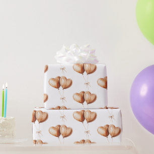 Caramel Hart Ballonnen Verjaardag Cadeaupapier