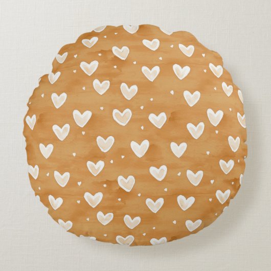 Caramel Hearts Christmas Rond Kussen (Voorkant)