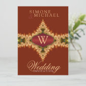 Caramel Lace Monogram Wedding Invitations Kaart (Staand voorkant)