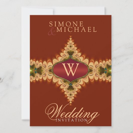 Caramel Lace Monogram Wedding Invitations Kaart (Voorkant)