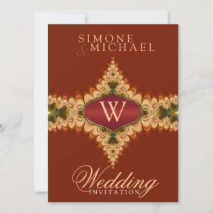 Caramel Lace Monogram Wedding Invitations Kaart