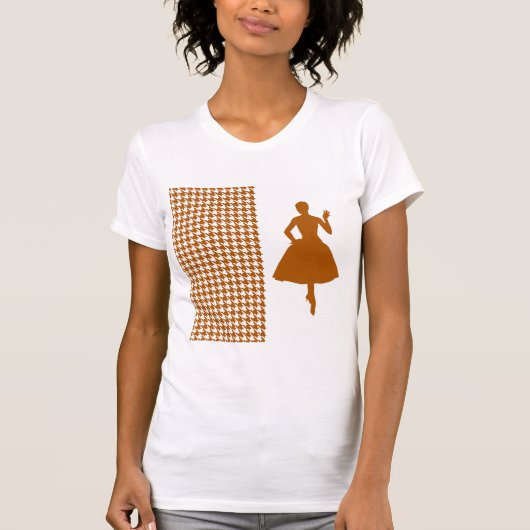 Caramel Modern Houndstooth met Mode Silhouette T-shirt (Voorkant)
