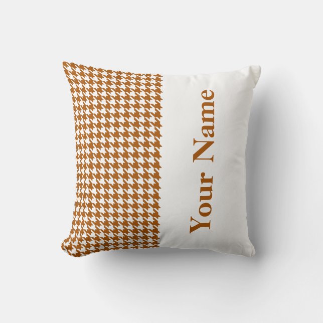 Caramel Modern Houndstooth met naam Kussen (Voorkant)